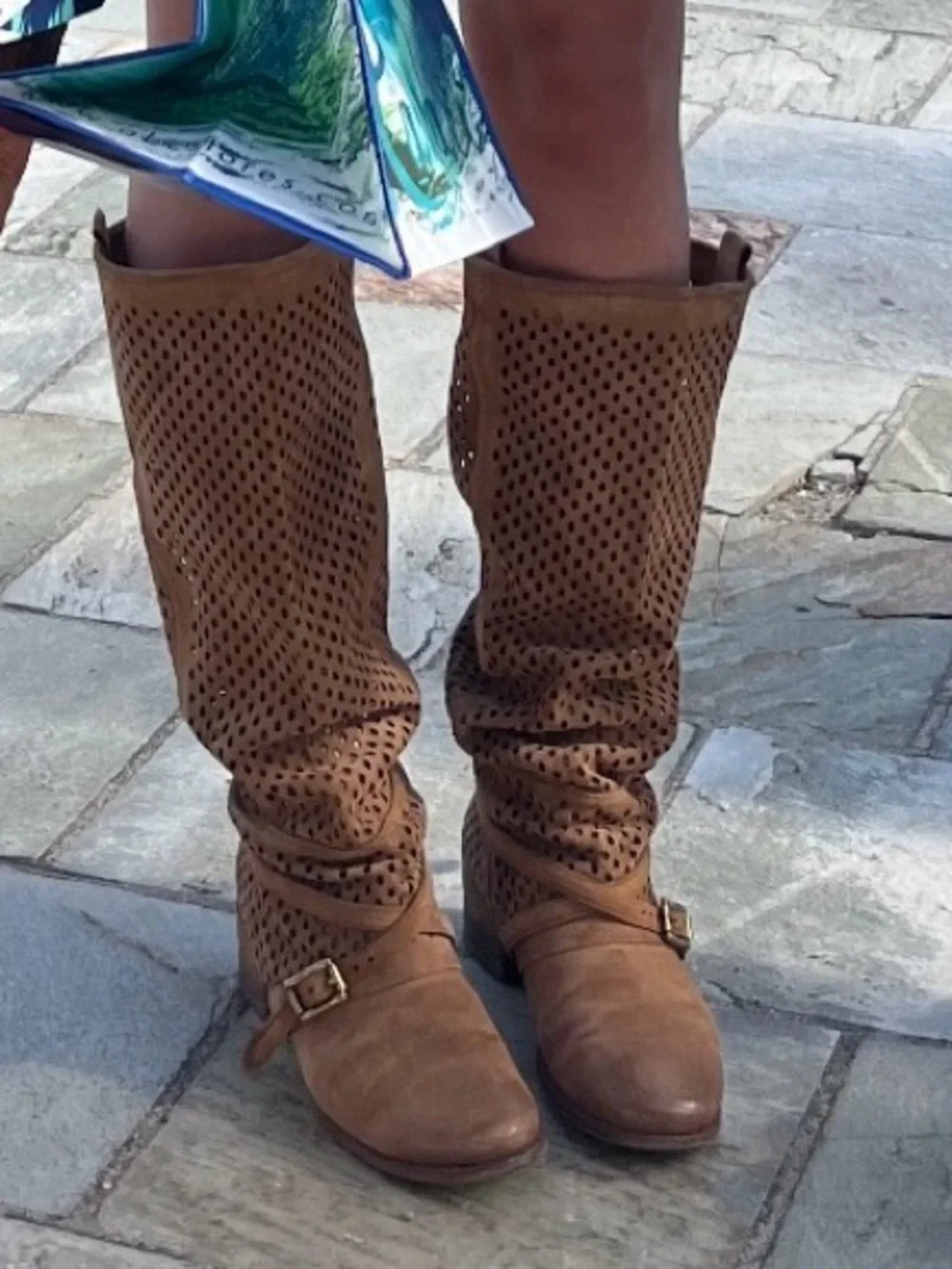 A.S.98 Tan Perforated Over-the-Knee Suede Boots